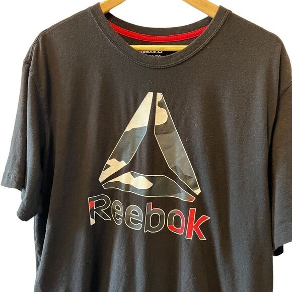 MENS REEBOK Black Logo Casual Short Sleeve Cotton Tee Shirt XL - Picture 2 of 8